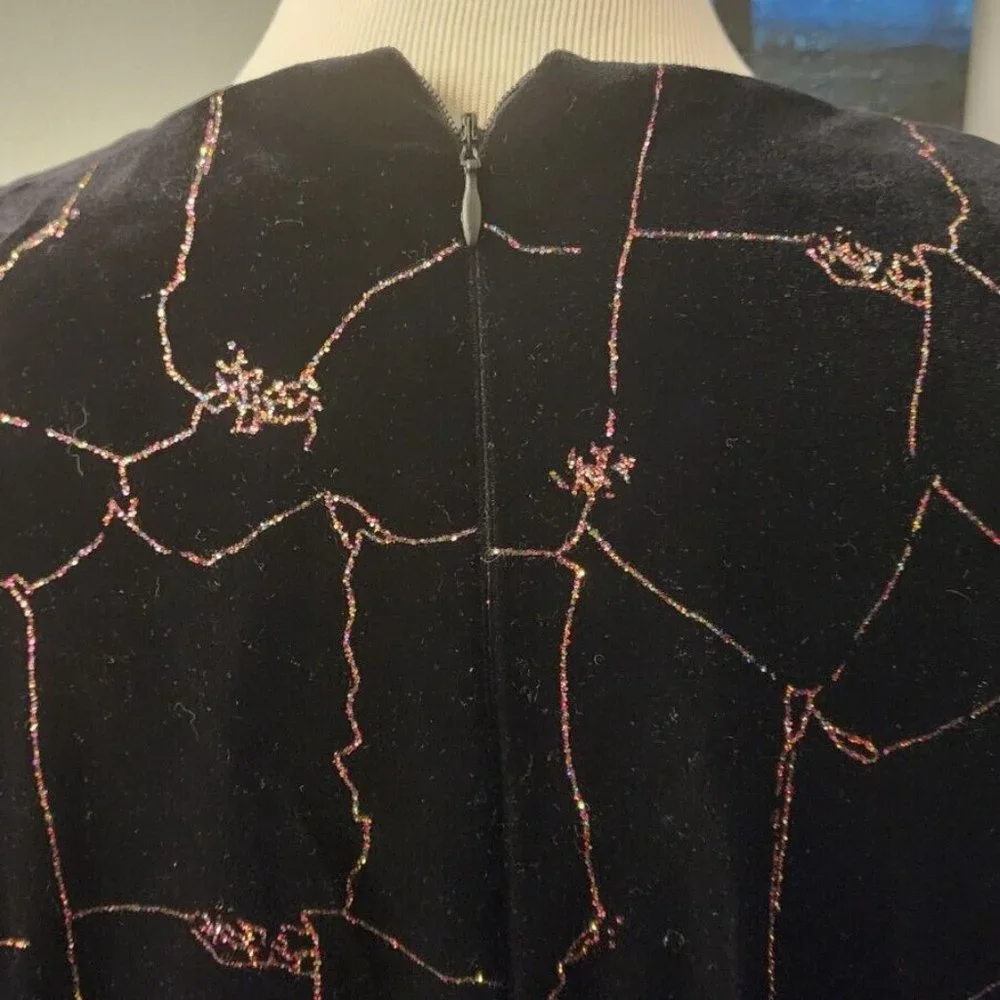 R&M Richards Karen Kwong Vintage Black Velvet Multi-Color Sparkle Tunic Size 14 - Picture 8 of 11